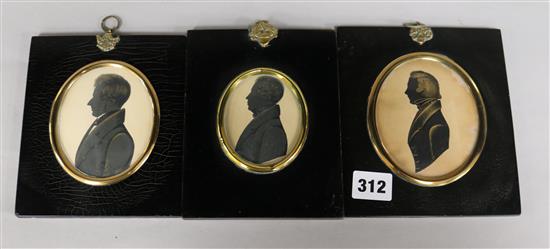 Three framed early 19th century silhouettes height 16cm width 12.5cm